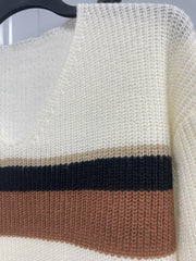 Striped Long Sleeve V Neck Sweater
