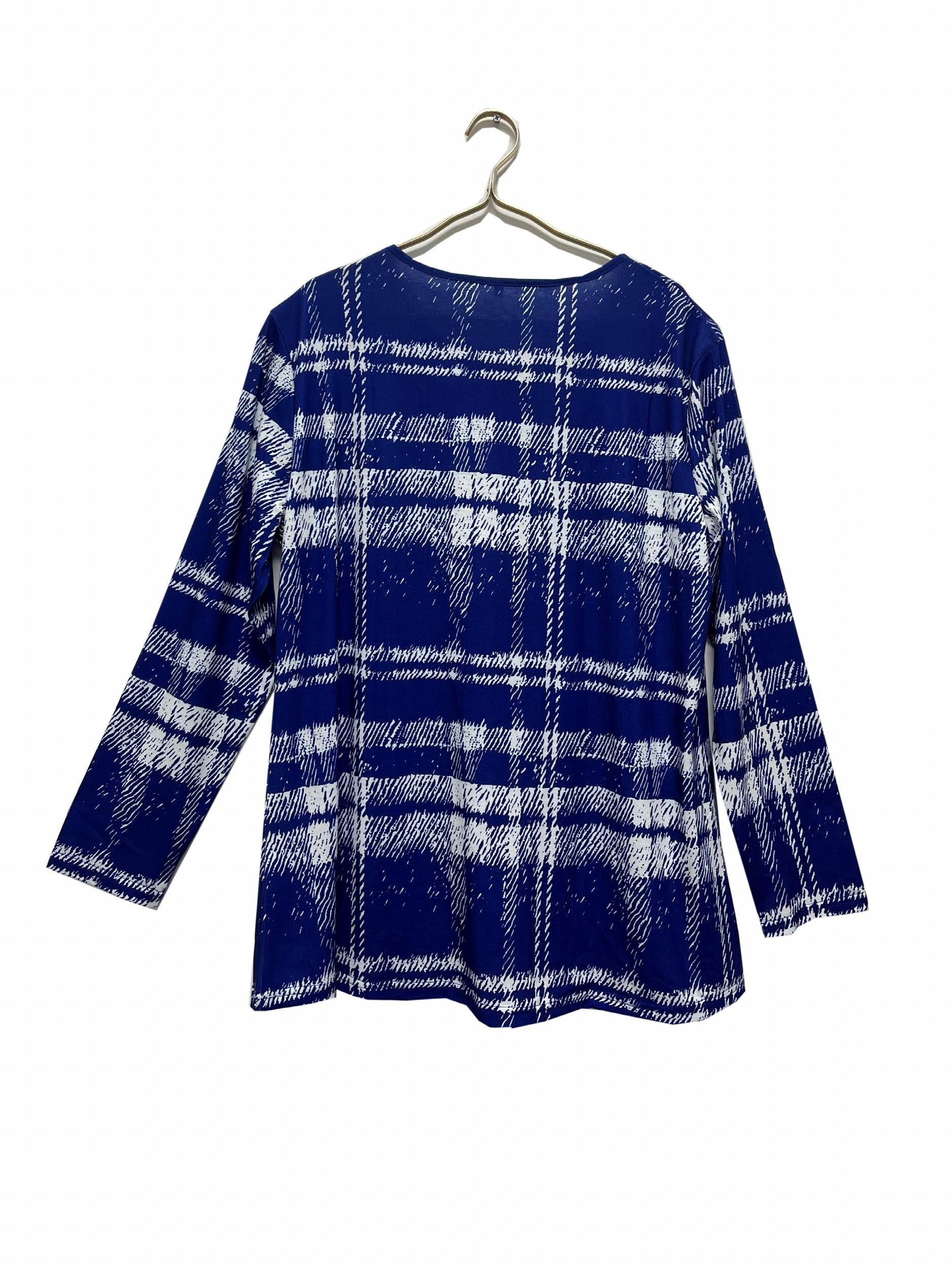 Gingham Print Long Sleeve Button Up Round Neck Cardigan