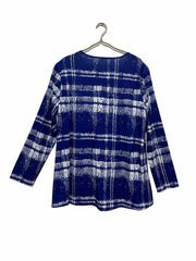Gingham Print Long Sleeve Button Up Round Neck Cardigan