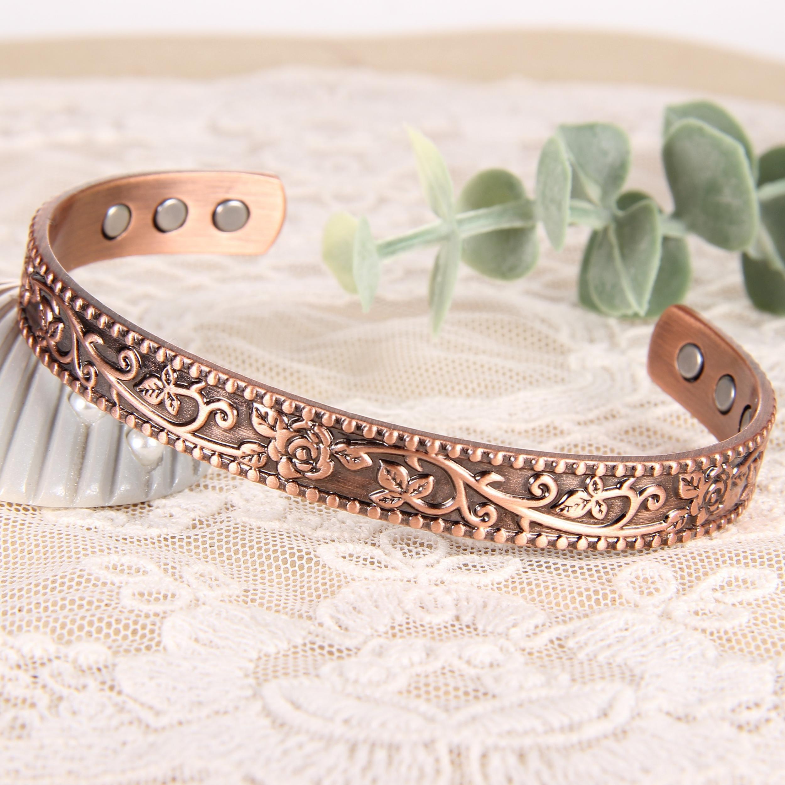 Copper Magnetic Bracelet Rose Flower Style with 6 Magnets