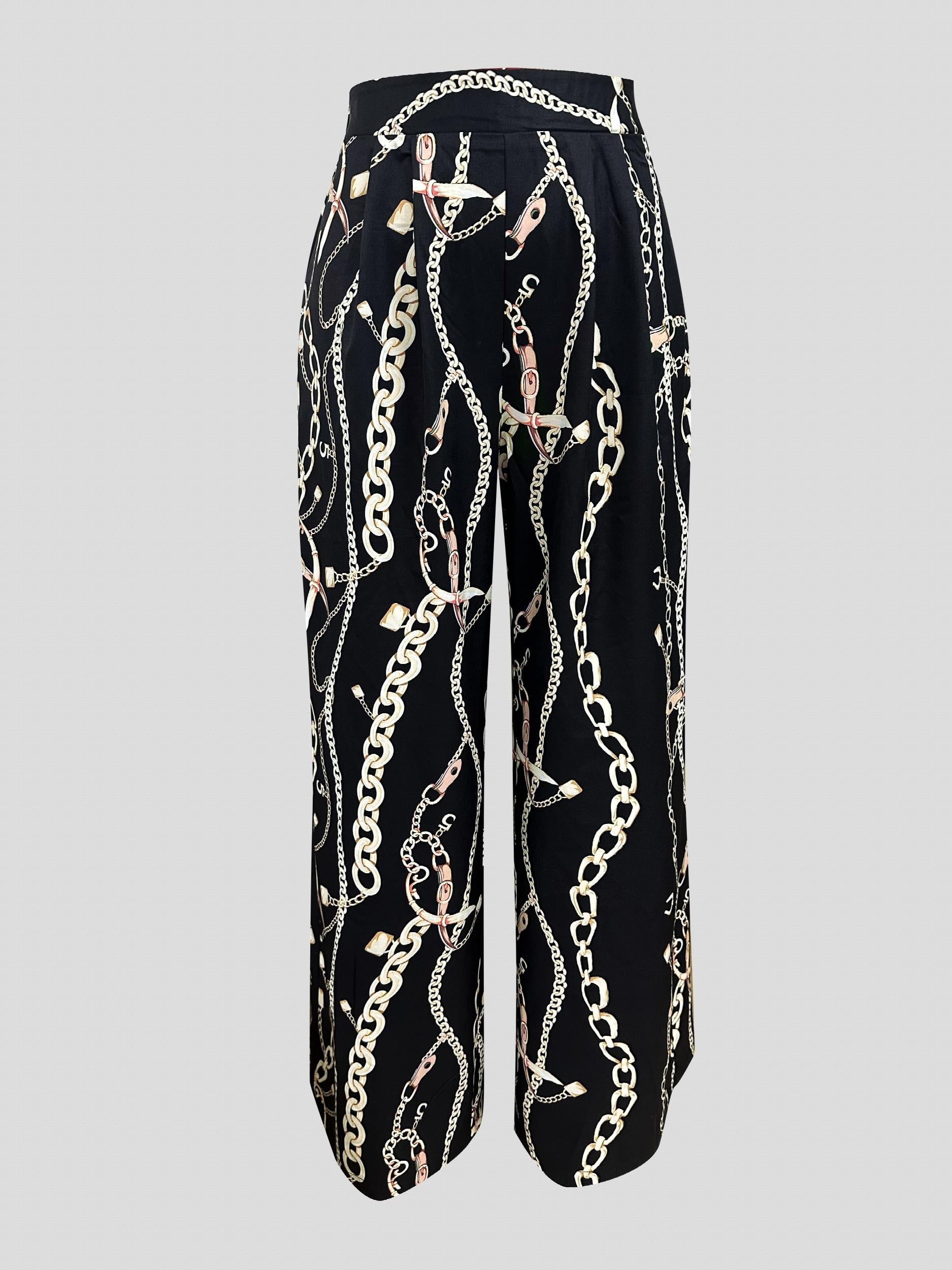 Chain Print High Waist Wide Leg Pants for Spring & Summer