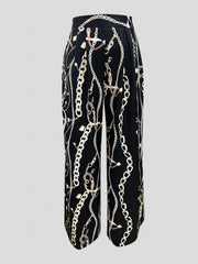Chain Print High Waist Wide Leg Pants for Spring & Summer