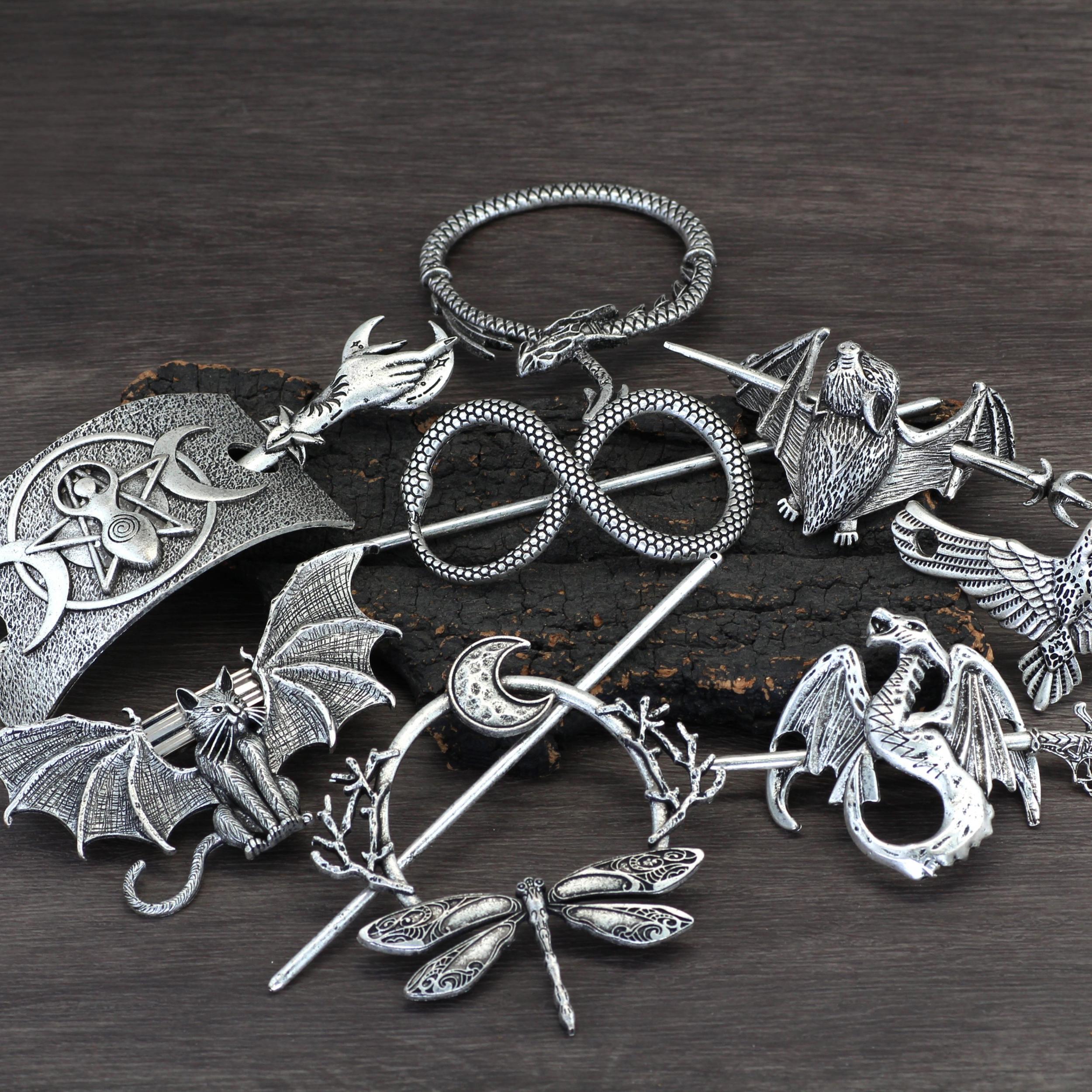 Vintage Witch Pagan Hairpin Dragon Crescent Moon Hairpin Magic Occult Hair Stick