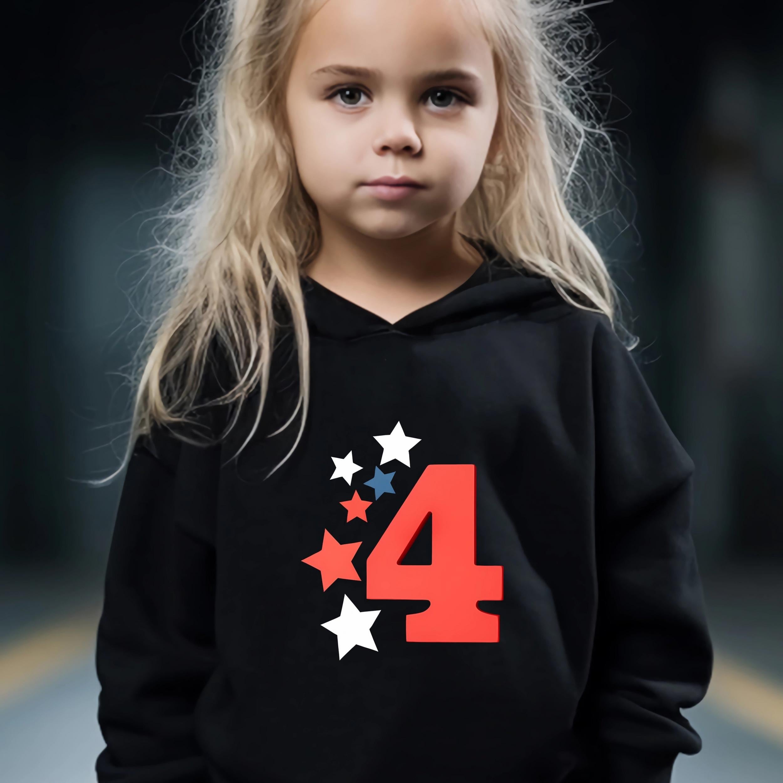 Cartoon Number 4 Hoodie & Pants Set - Girl's Sporty Clothes