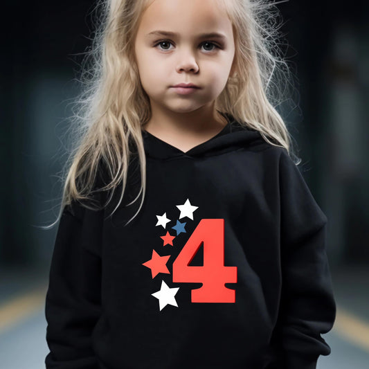 Cartoon Number 4 Hoodie & Pants Set - Girl's Sporty Clothes