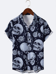 Men's Rose & Skull Print Hawaiian Shirt
