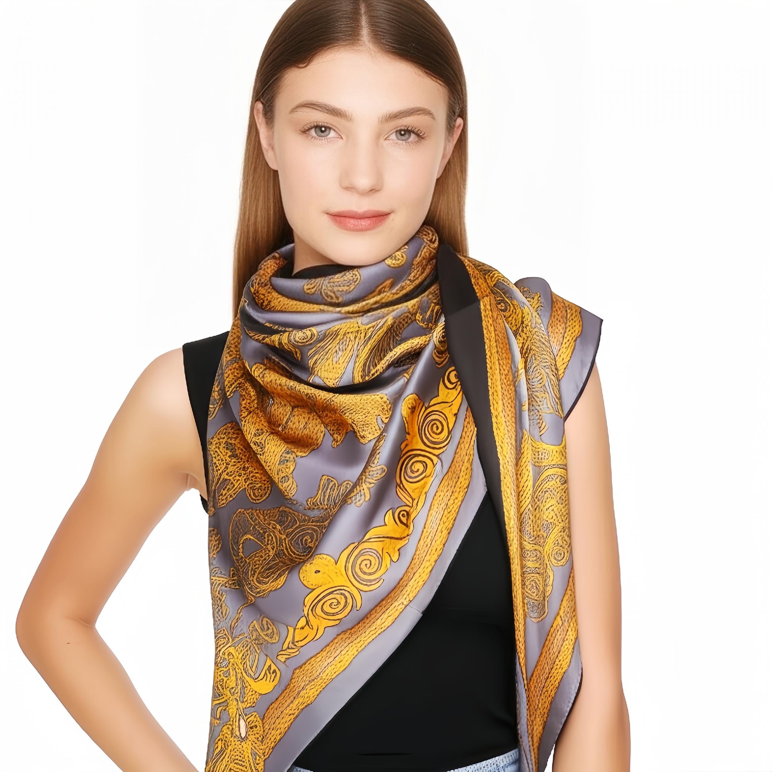 Silk Scarf: Elegant Phoenix Design 180x70cm