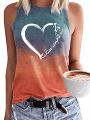 Heart Print Gradient Tank Top Sleeveless Summer Tank Top