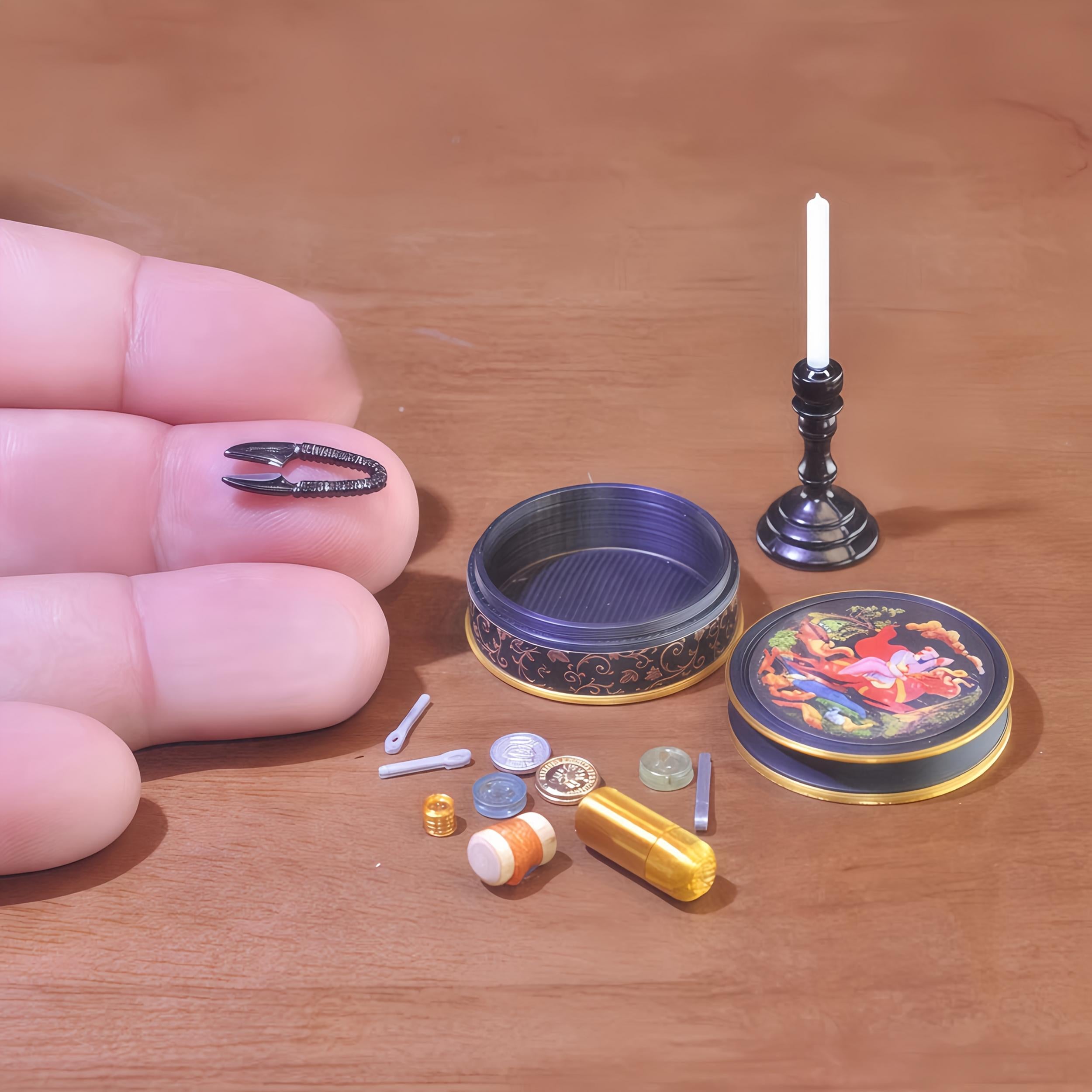 1:6 Scale Sewing Box & Candlestick Set Vintage Style Dollhouse Accessories