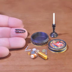 1:6 Scale Sewing Box & Candlestick Set Vintage Style Dollhouse Accessories