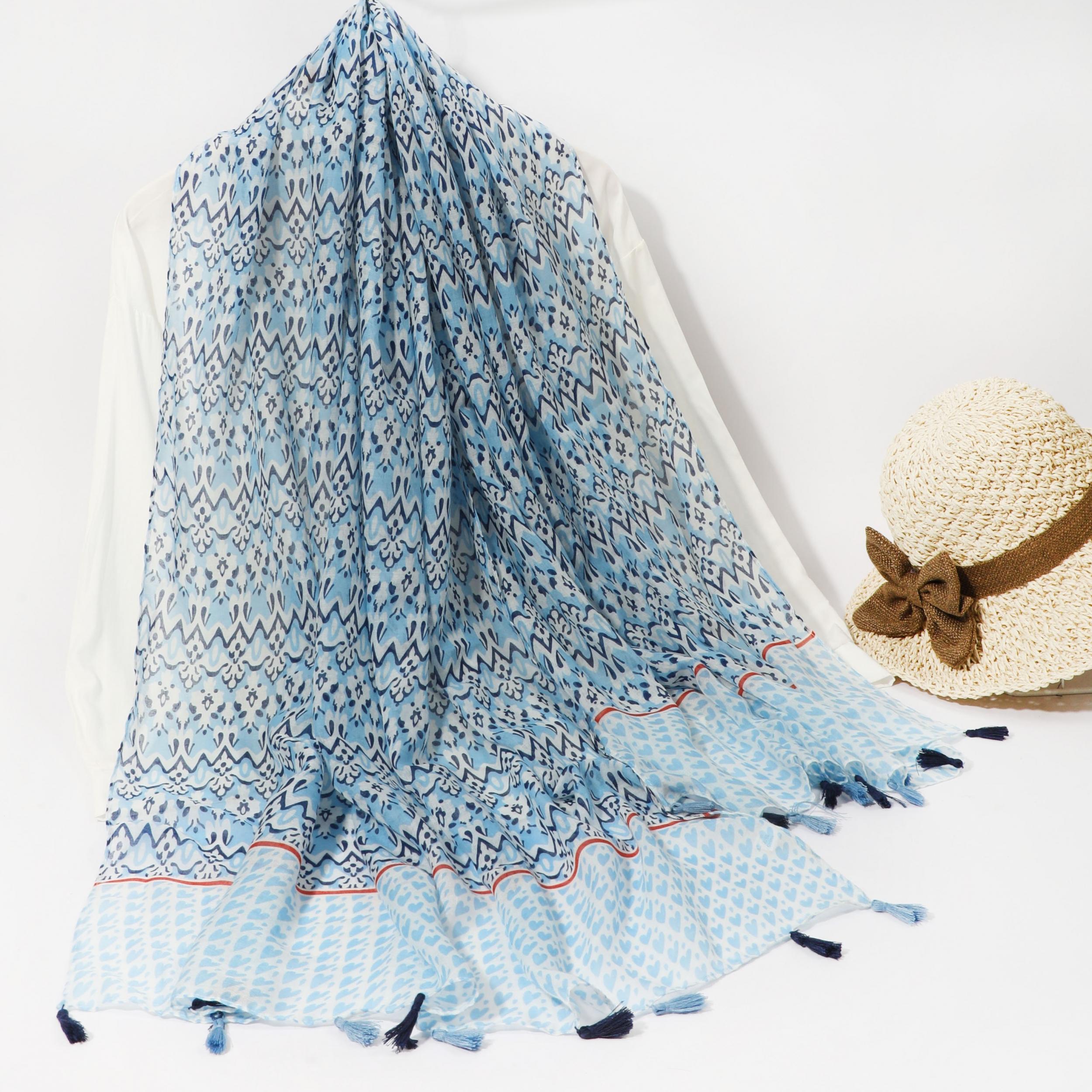Wavy Stripe Print Long Scarf Tassel Shawl Head Wrap