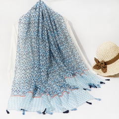 Wavy Stripe Print Long Scarf Tassel Shawl Head Wrap