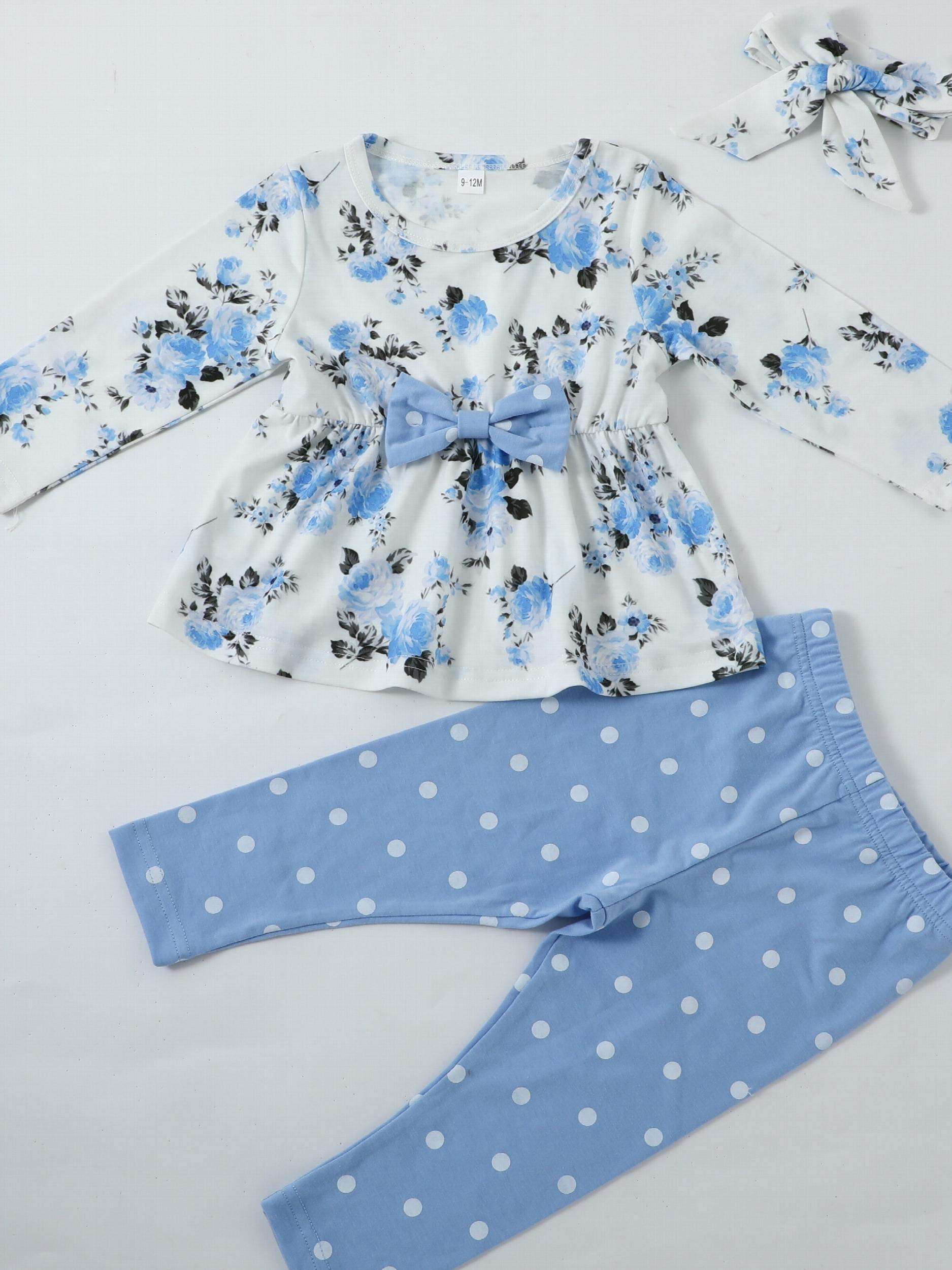 Baby Girls Floral Print Top & Pants Set For Spring And Autumn
