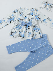 Baby Girls Floral Print Top & Pants Set For Spring And Autumn