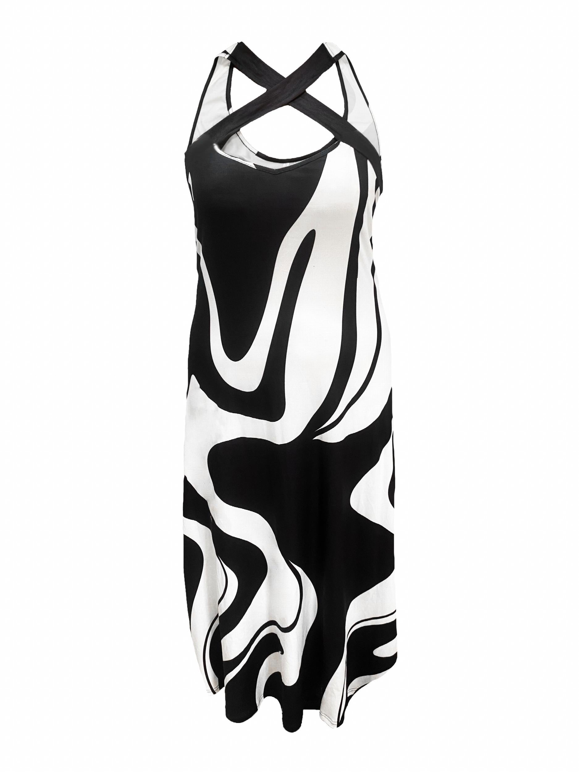 Stripe Print Cross Neck Maxi Dress