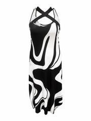 Stripe Print Cross Neck Maxi Dress