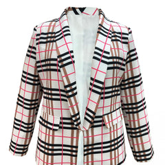 Women's Plus Plaid Print Long Sleeve Blazer