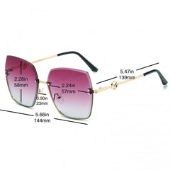 Oversized Gradient Lens Sunglasses Metal Temple Rimless Glasses UV400