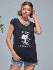 Cartoon Cat V-Neck Short Sleeve T-Shirt for Women