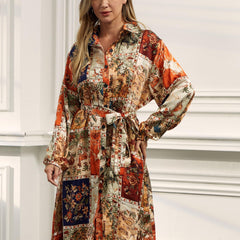 Colorblock Painting Print Shirt Dress With Belt
