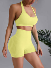 2pcs Solid Yoga Set Sports Bra & Butt Lifting Shorts