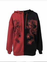 Dragon Print Two tone Hoodie Casual Long Sleeve Hoodies