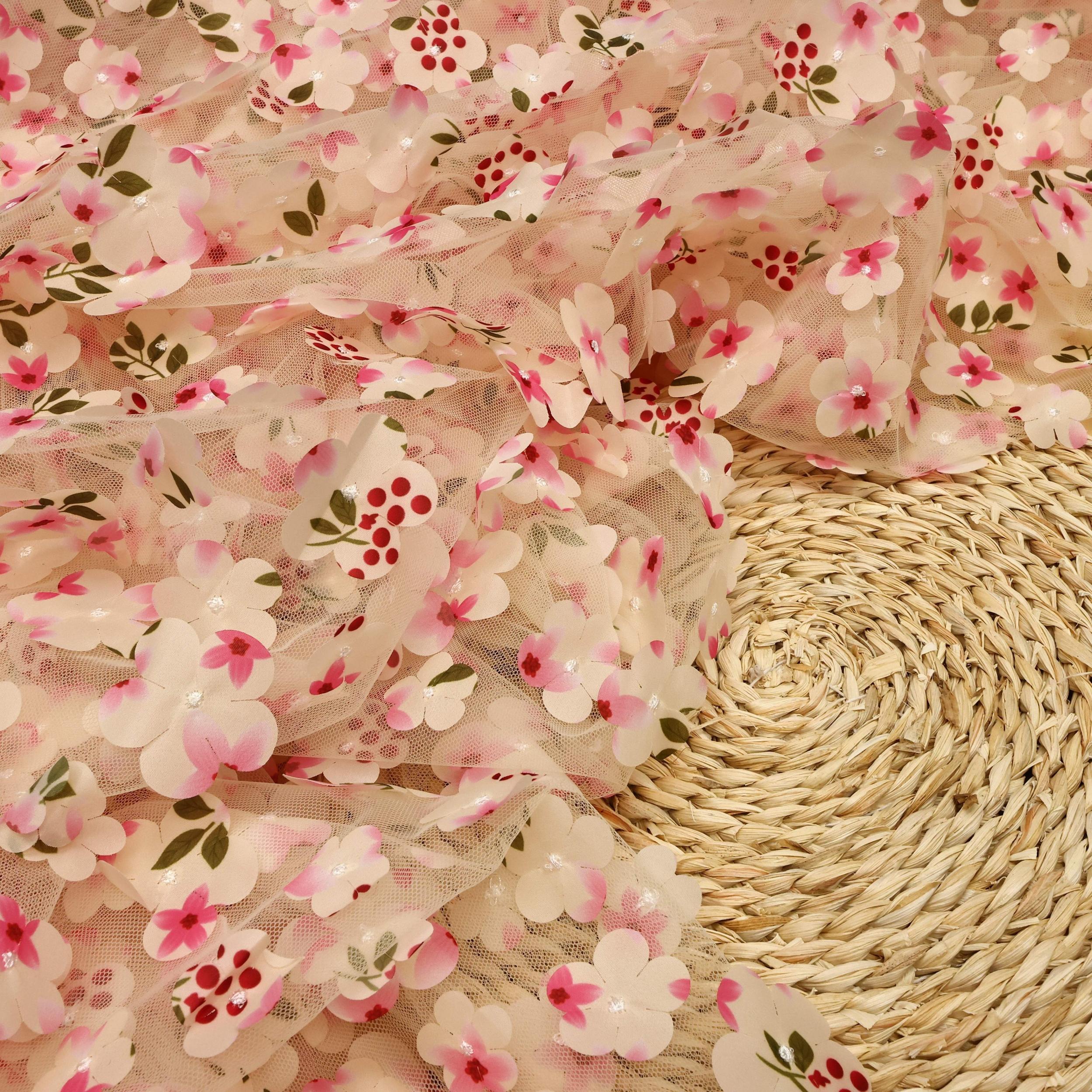 3D Embroidered Floral Tulle Lace Fabric Rainbow