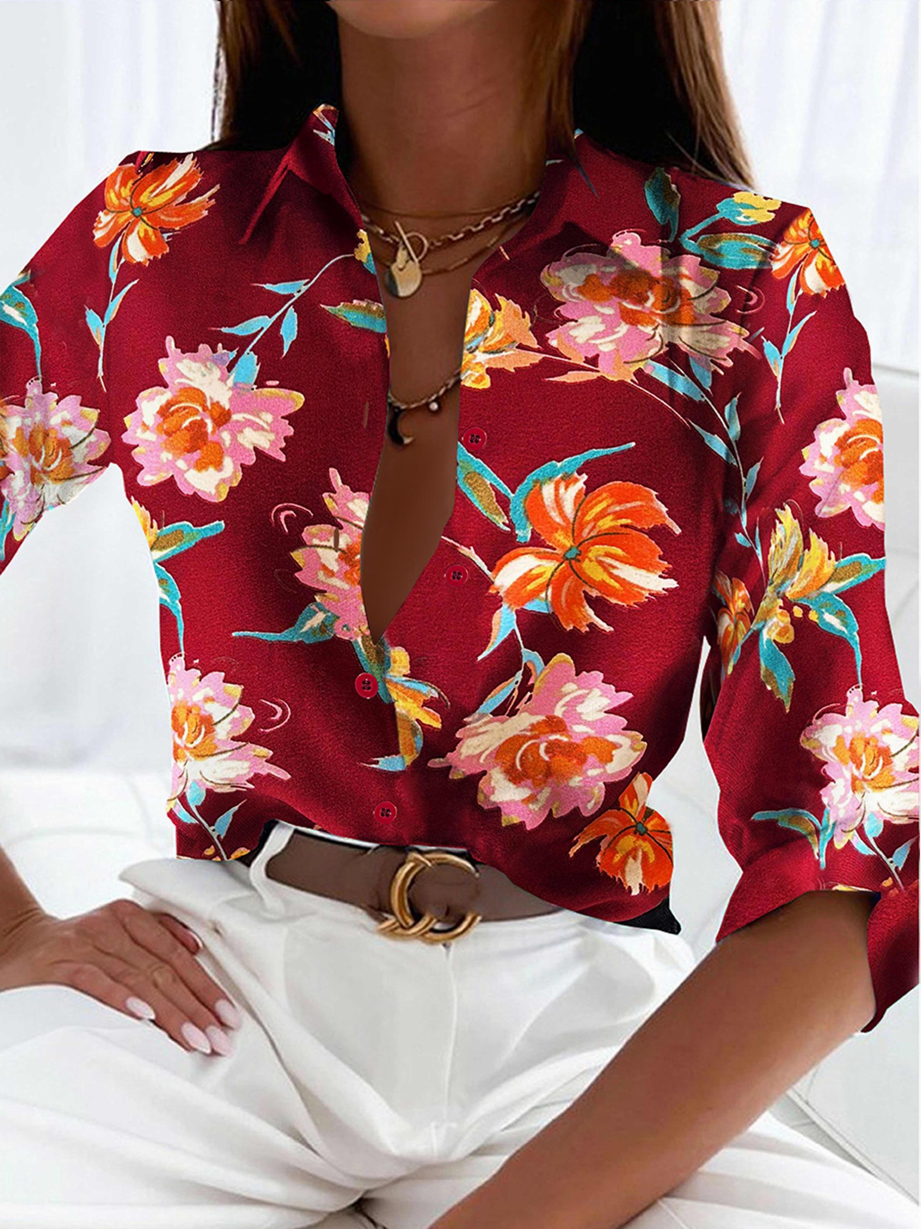 Women's Floral Print Button Up Blouse
