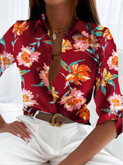 Women's Floral Print Button Up Blouse