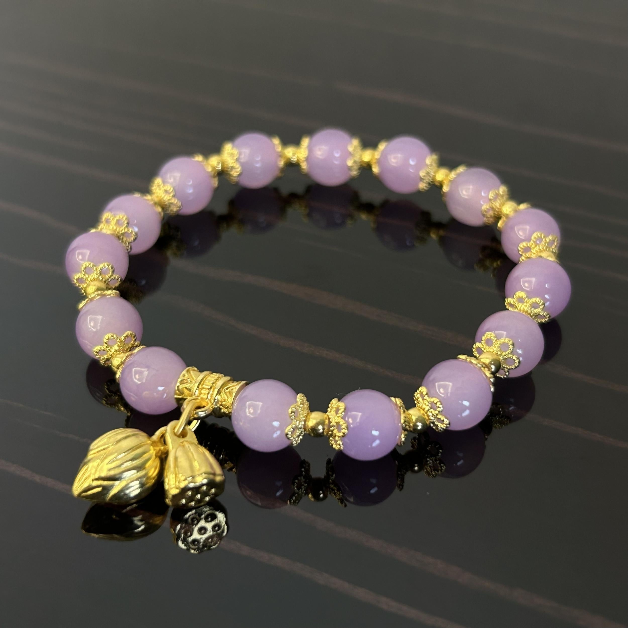 Purple Lotus Bead Bracelet - Ideal Gift for Her