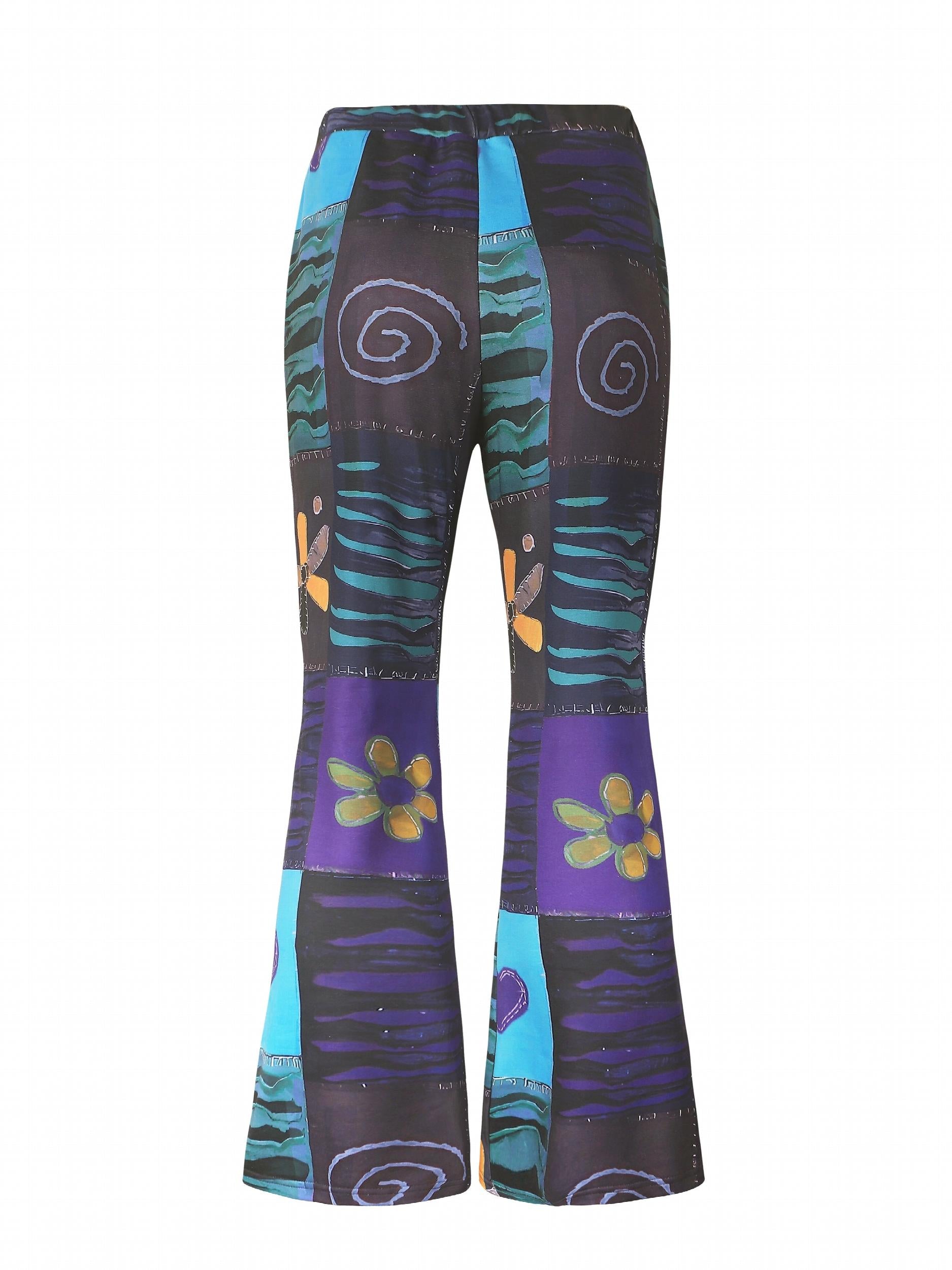 Colorblock Graphic Print High Waist Flared Leg Pants