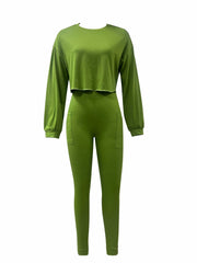 Drop Shoulder Long Sleeve Top & Skinny Leggings Set