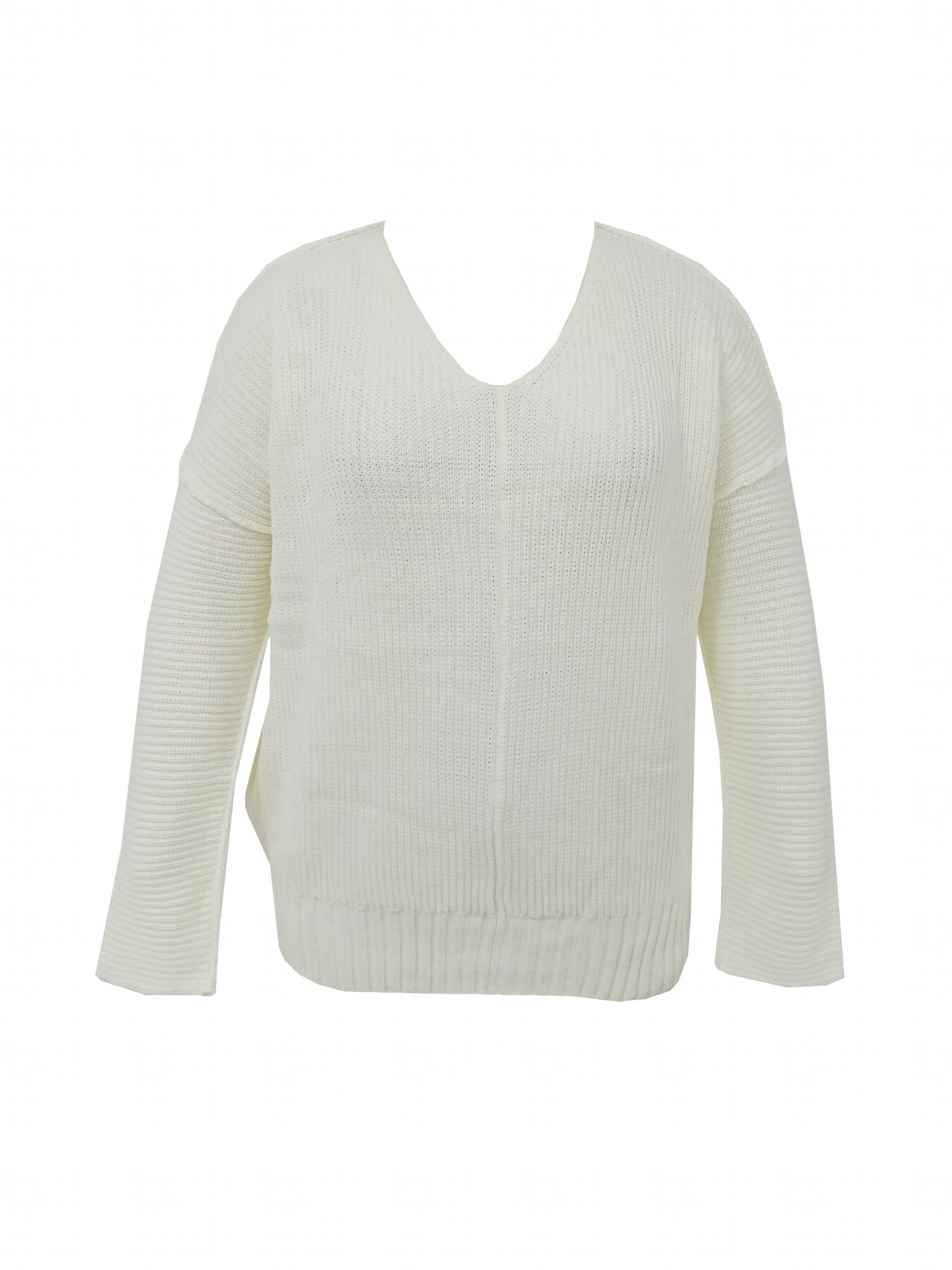 Casual Sweater Women's Plus Solid Long Sleeve V Neck Medium Stretch
