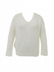 Casual Sweater Women's Plus Solid Long Sleeve V Neck Medium Stretch