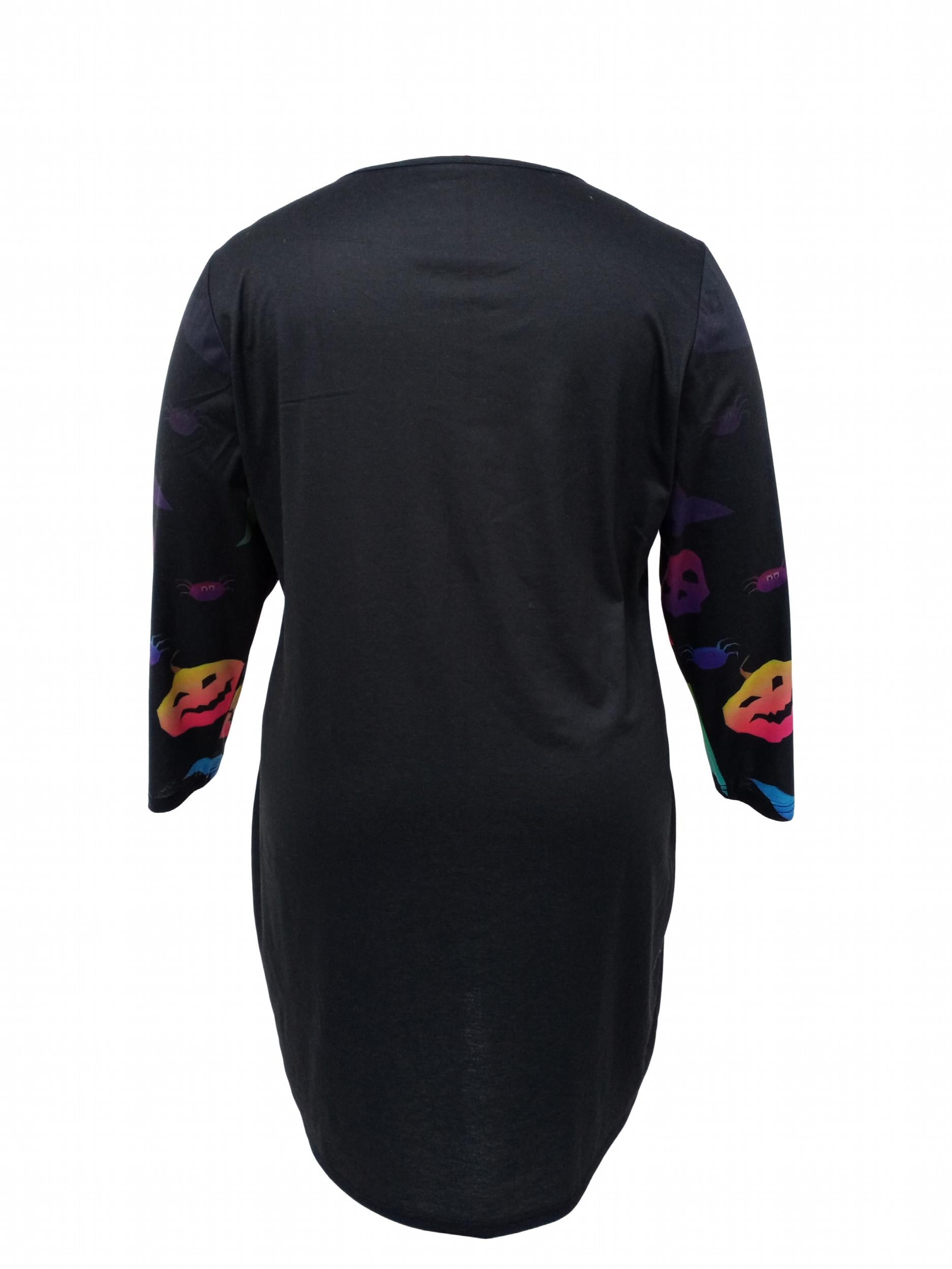 Ombre Skull & Pumpkin Print Long Sleeve Tee Dress