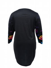 Ombre Skull & Pumpkin Print Long Sleeve Tee Dress