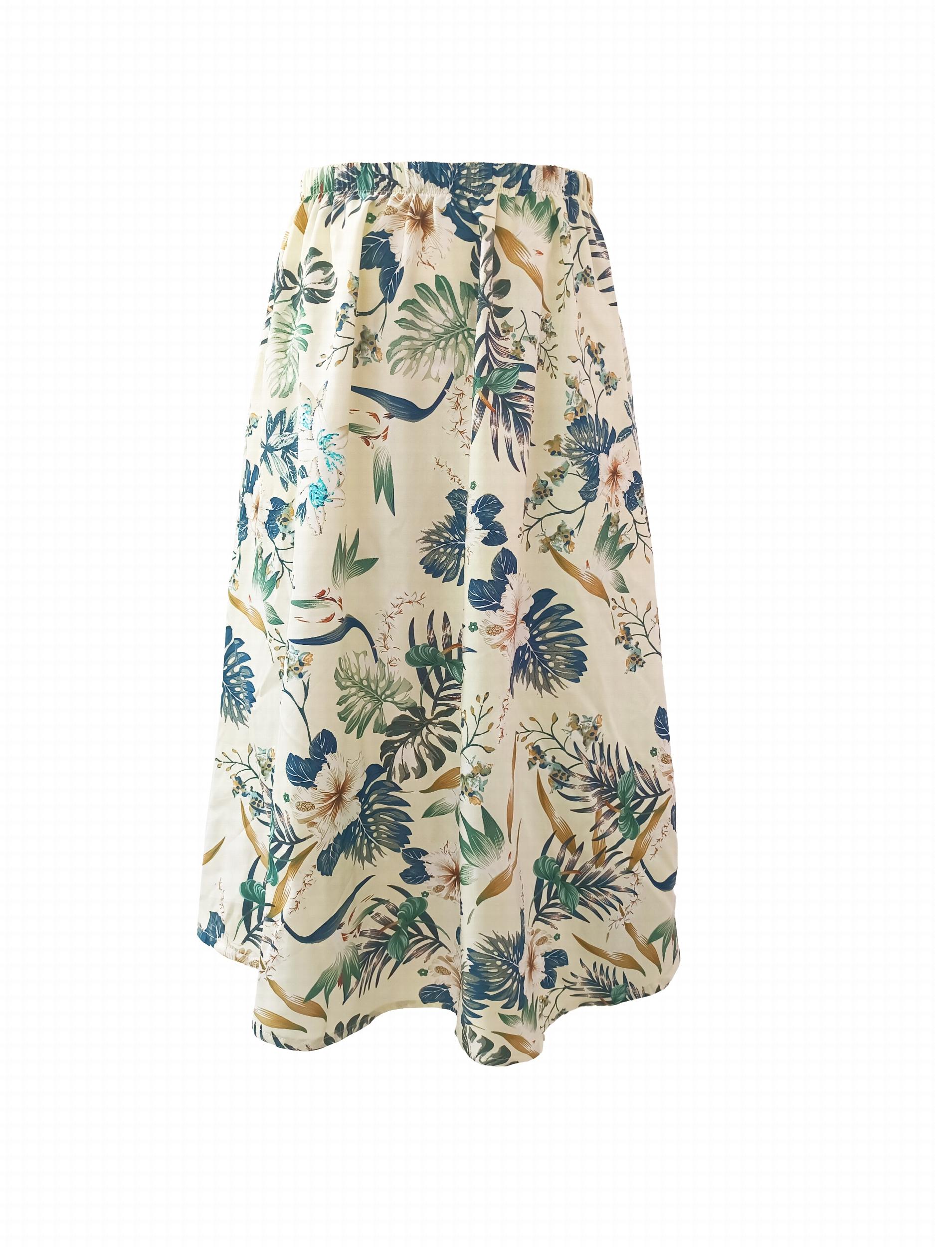 Floral Print Elastic Waist Skirt Casual Skirt For Spring & Summer