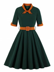 Retro Dress Women's Plus Bow Tie Flared A line Party Dress