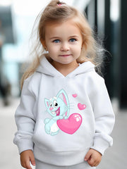 Girls 2pcs Cat & Heart Pattern Hooded Sweatshirt & Sweatpants Set