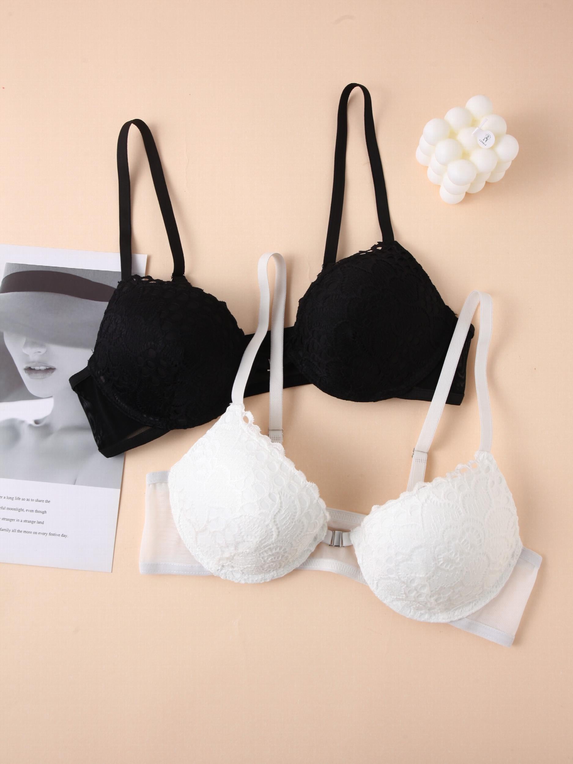 2 Pcs Lace Push Up Wireless Bra Comfy & Lightweight Women's Lingerie