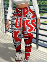 Women's Plus Lip & Letter High Rise Skinny Leggings