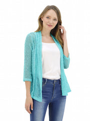 V Neck Mesh Slim Cardigan Boho 3/4 Sleeve Crochet Crop
