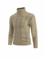Men's Knit Turtleneck Sweater Warm Khaki Top