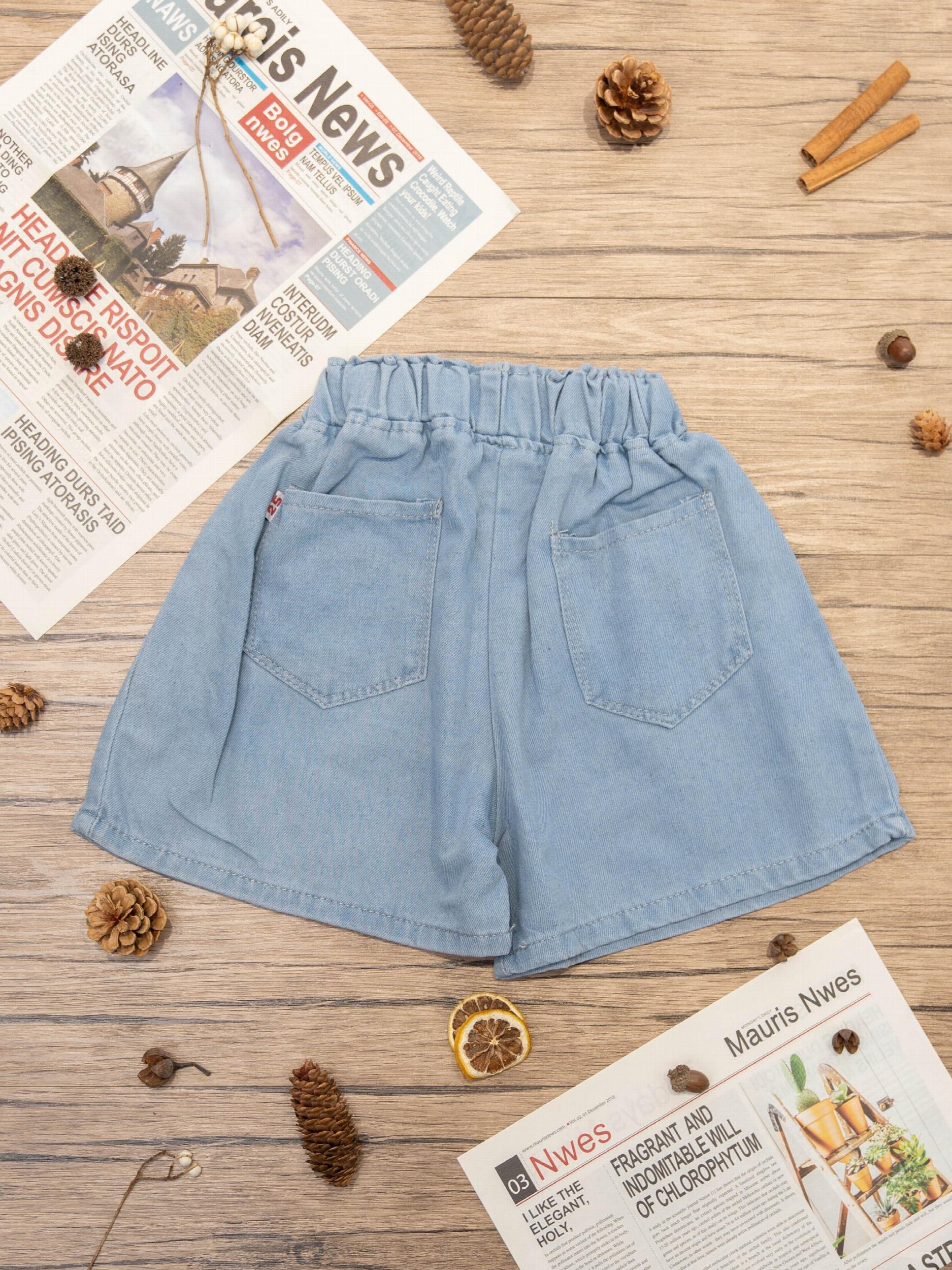 Girls' Beaded Denim Shorts Elastic Waist