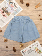 Girls' Beaded Denim Shorts Elastic Waist