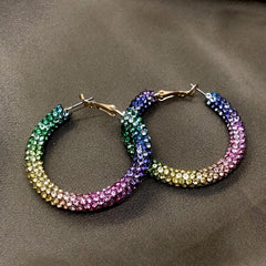 Colorful Rhinestone Hoop Earrings