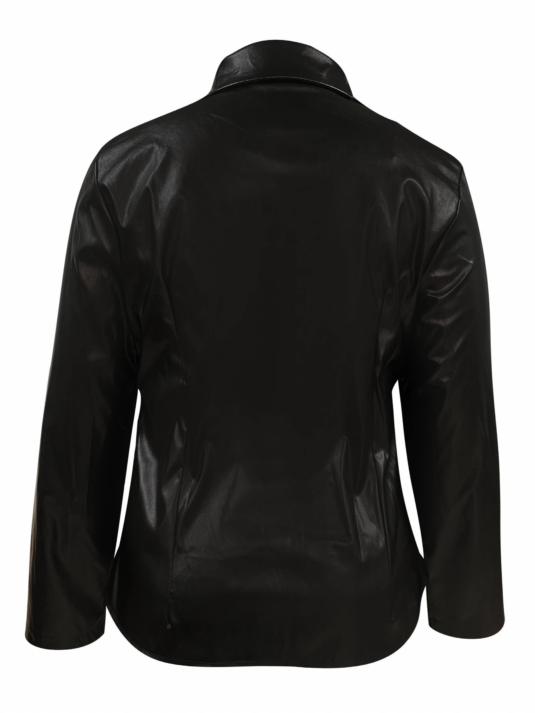 Punk Blouse Faux Leather Button Down Long Sleeve Turn Down Collar