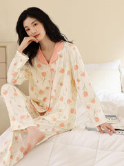 Fruit Print Pajama Set Long Sleeve Top & Pants Women's Loungewear