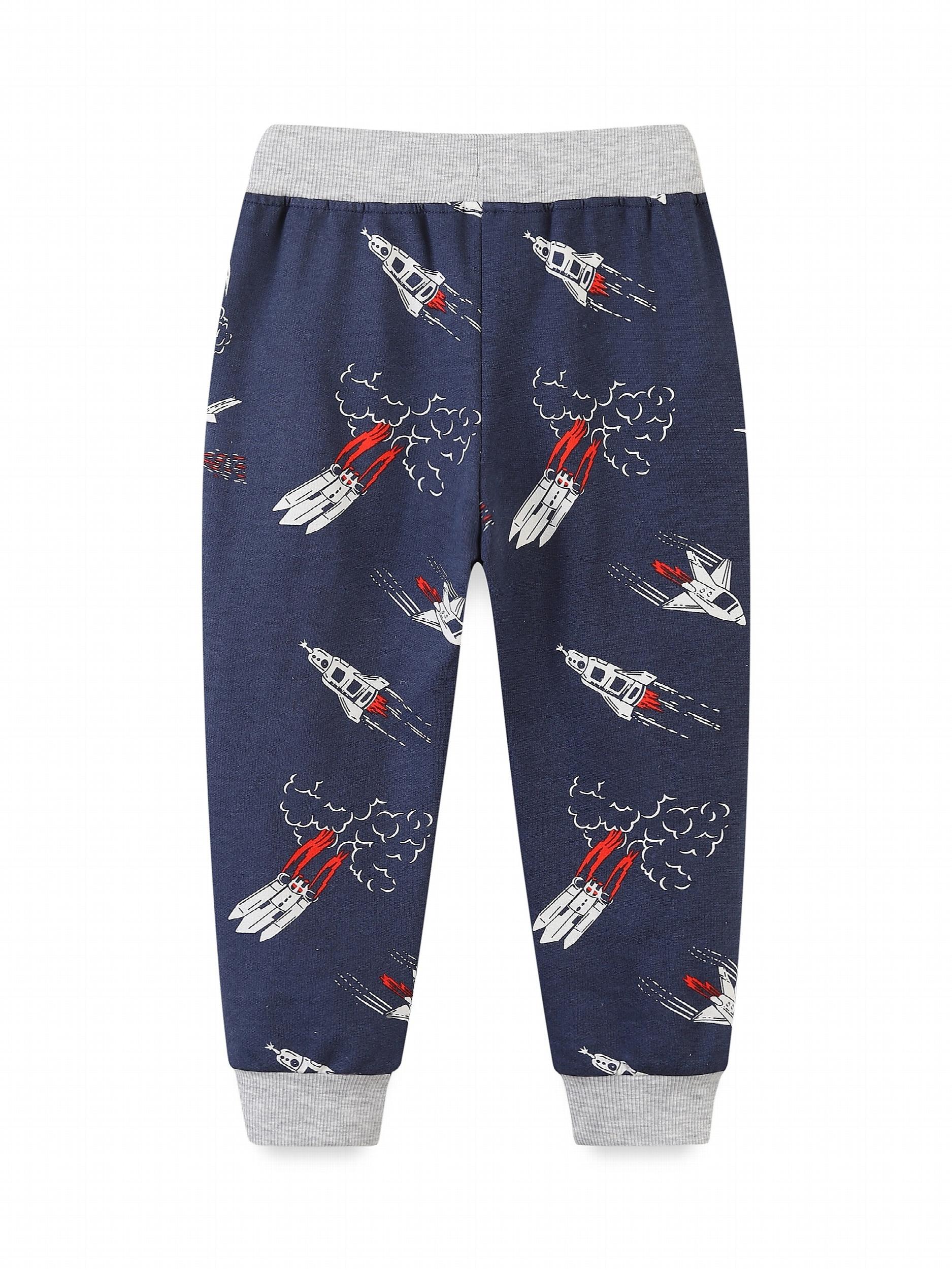 Toddler Kid's Cotton Sweatpants Cartoon Rocket Print Elastic Waist Pants