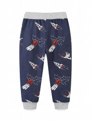 Toddler Kid's Cotton Sweatpants Cartoon Rocket Print Elastic Waist Pants